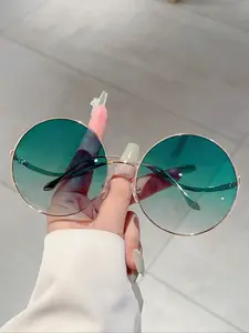 Women's Full Frame Round Sunglasses, Multi-Color Lenses, Fashionable Large Metal Frames, Sexy Style Eyewear for All Seasons