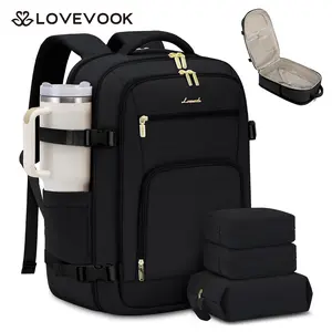 LOVEVOOK Travel Backpack For Women & Men, 40L &50L Carry On Backpack Flight Approved, TSA Personal Item Travel Bag Fits 17 Inch Laptop, Business Weekender Overnight Waterproof Daypack With 2 Cubes