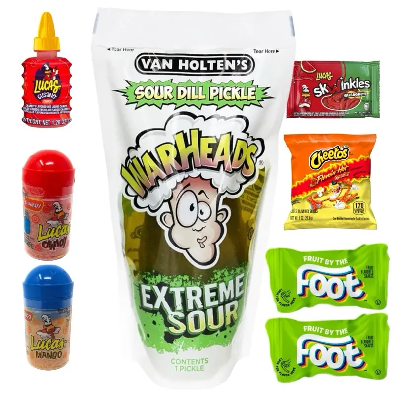 Chamoy Pickle kit w/ Extreme Sour Warheads Pickle Chamoy Pickle kit w/ Extreme Sour Warheads Pickle