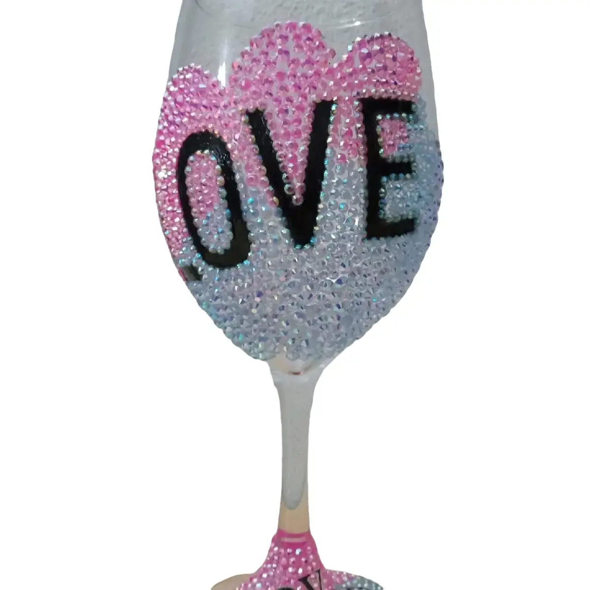 Love Wine Glass with Pink and Blue Pearl Rhinestones - Custom Design - Drinkware Stylish