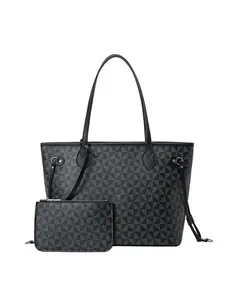 Fashion Geometric Print Tote Bag & Wallet Set, Large Capacity Shoulder Bag & Wallet, Casual Trendy Versatile High-quality Daily Commuting Bag Set