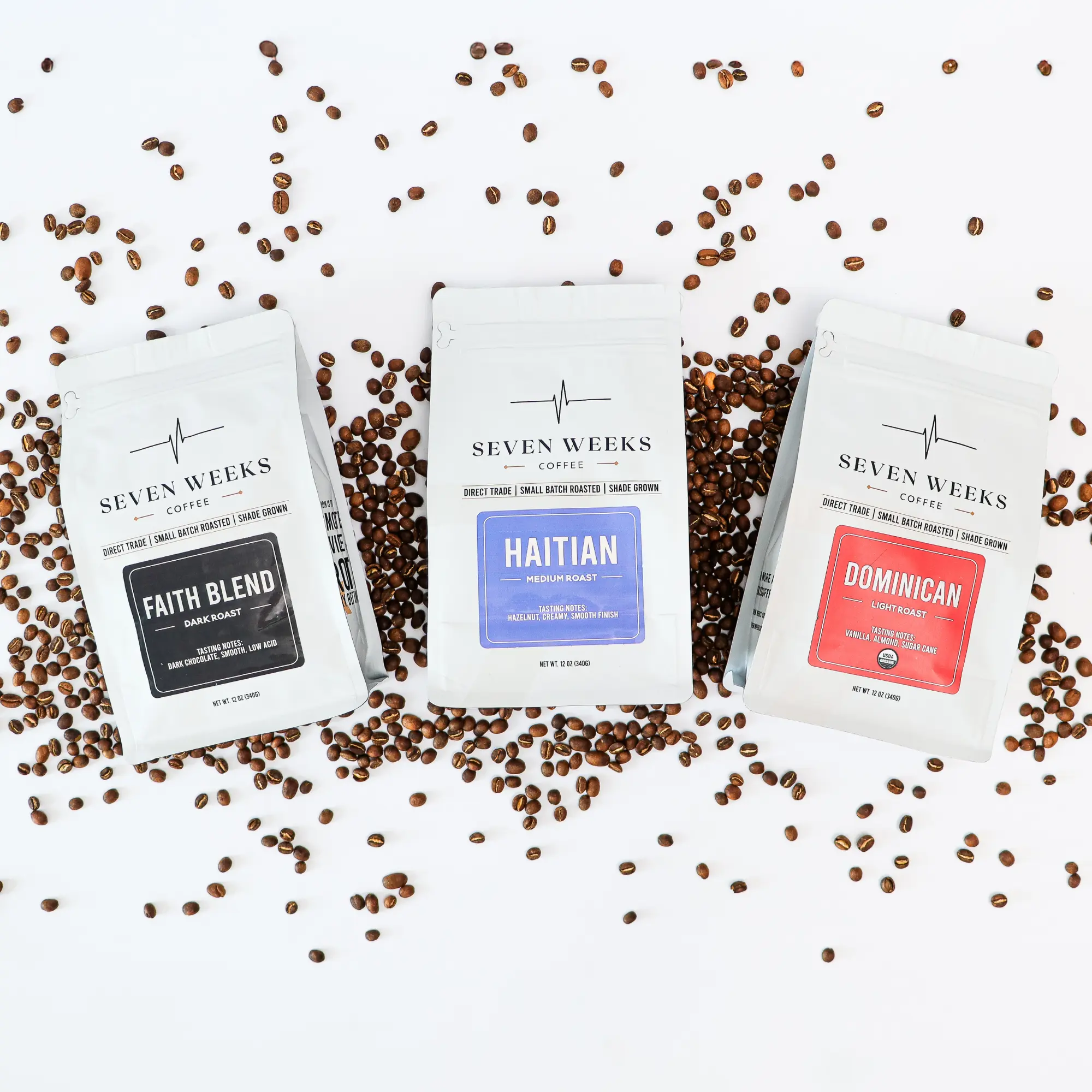 7 Weeks Coffee | Caribbean Origins Sampler Bundle (Dominican, Haitian, Faith Blend), 3-Pack (12oz each), Lab-Tested Mold & Mycotoxin-Free