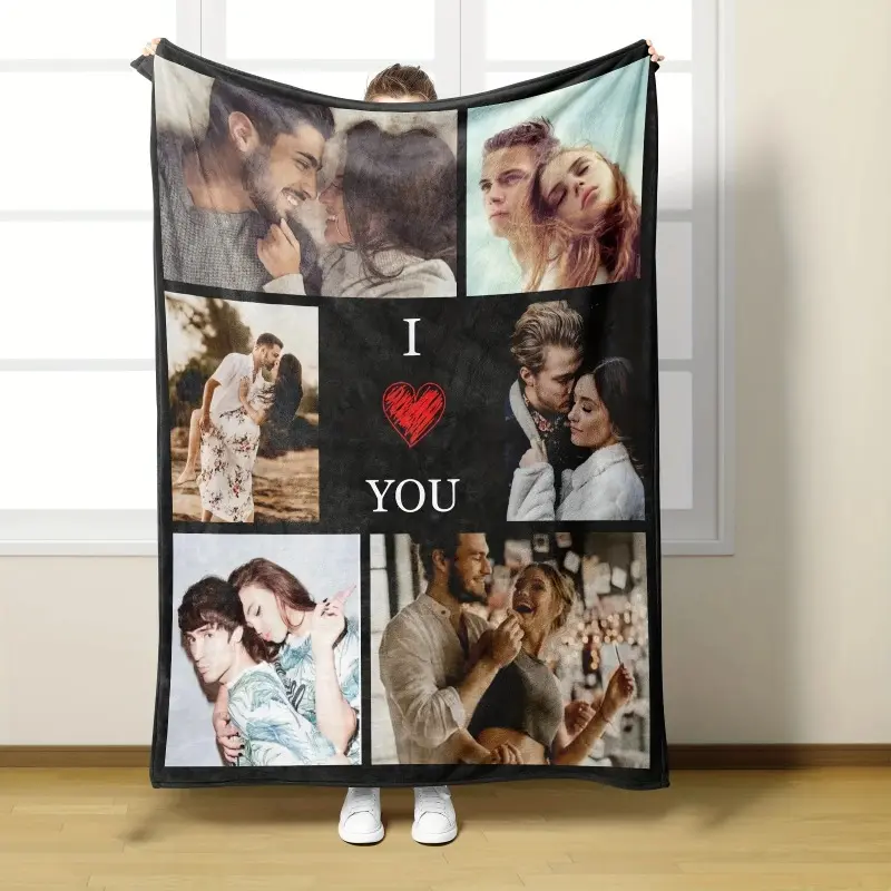 Custom Photo Blanket Personalized Valentine's Day Couple Photo Flannel Blanket Soft Warm for All Seasons Perfect for Bed Sofa
