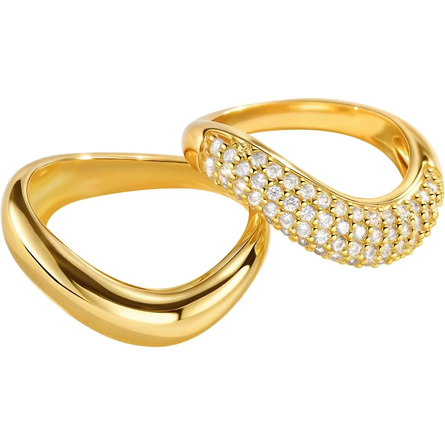 XP 2PC Stackable Gold Rings for Women - 14K Gold Plated Rings Jewelry Set | Non Tarnish Cubic Zirconia Stack Rings, Party Prom Daily Christmas Birthday Holiday Gift for Women Daughter Girlfriend