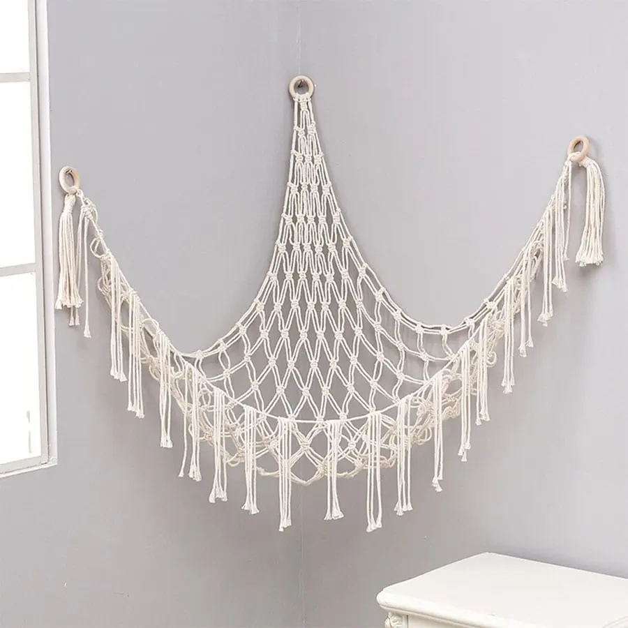 Plush Toy Net, Handwoven Rope Wall-Mounted Triangle Storage Basket, Hanging Basket, Wicker Basket for Living Room Bedroom Dormitory Home Organizer, Hangable, House Organizers, Maximize Space