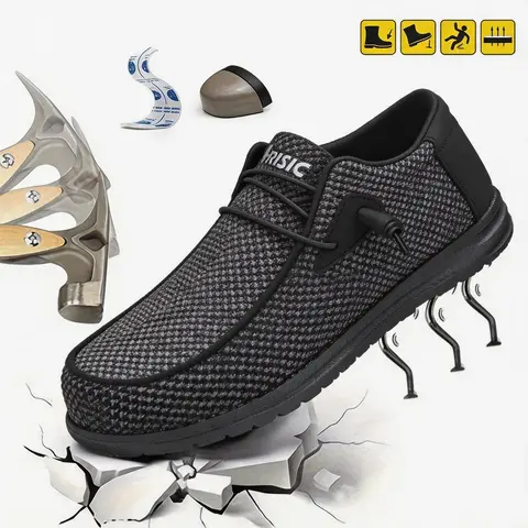 ARISIC 2026 New Men's Black Slip-On Steel Toe Safety Shoes - All Seasons, Breathable, Puncture Resistant, Lightweight Worker Footwear with Composite Toe Construction for Work Outfits