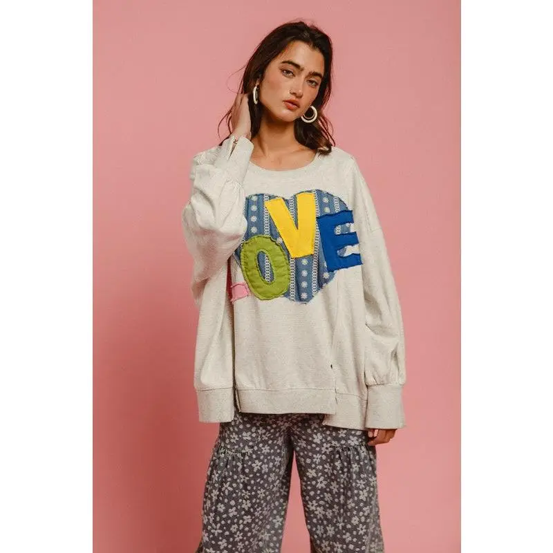 BiBi LOVE Heart Patch Slit French Terry Sweatshirt