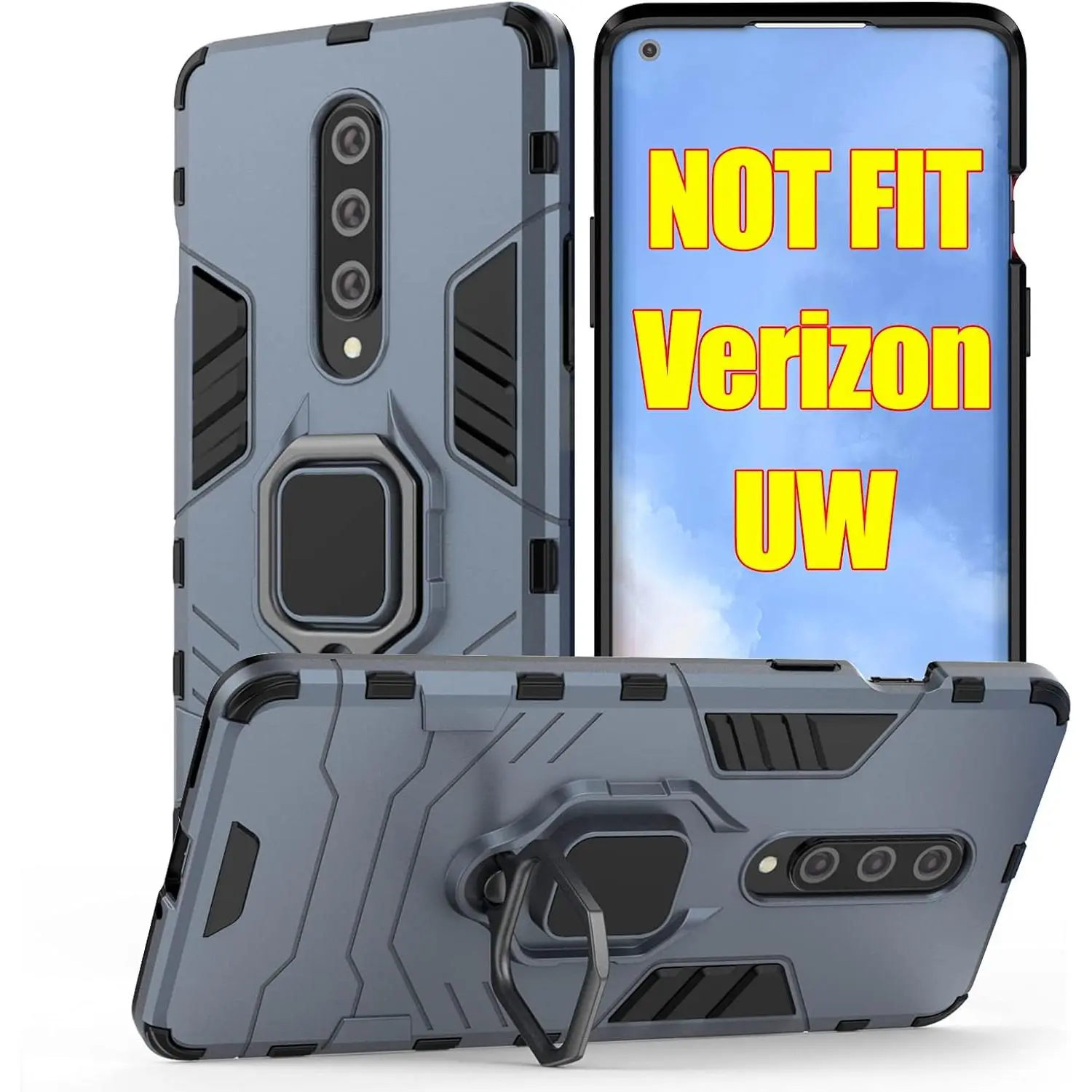 Jusy Heavy Duty Phone Case for OnePlus 8 - Dual-Layer Shockproof Protection, Rotating Ring Kickstand, Magnetic Car Mount Compatible, Raised Edges, Polycarbonate + TPU, Black (Not for Verizon/8 Pro/8T)