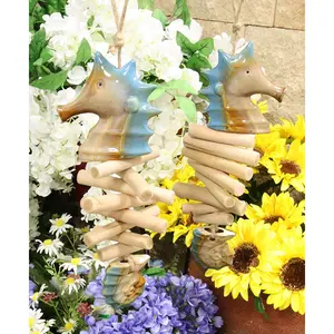 Ebros Gift Nautical Ocean Blue Seahorse Mobiles Set of 2 Sculptures 10.5" Tall As Marine Life Beach Decorative Hanging Mobile Figurines Sea Horses Garden Patio Pool Deck Accents