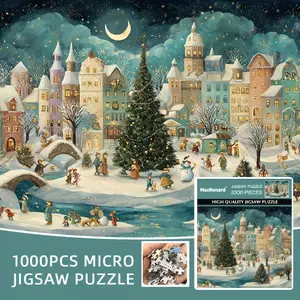 1000pcs Mini Jigsaw Puzzle for Adults - Challenging Winter Snow Scene with Cozy Christmas Village, 15x10 Inches (38x26cm) - Portable Cardboard Puzzle for Family & Friends, Unique Holiday Gift for Christmas, Christmas Puzzle, Festive Puzzle