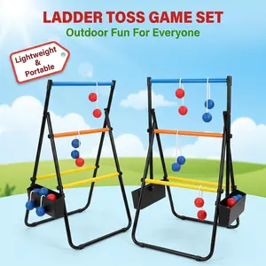 Ladder Toss Game Set Foldable Portable Outdoor Yard Party Family Game Heavy-Duty Metal Construction Eye-Catching Safe Design Easy Assembly with 6 Bolas and Nylon Ropes for Kids