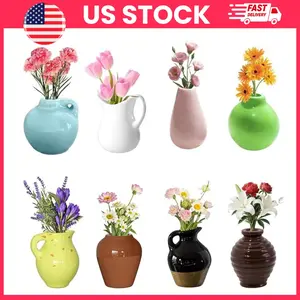 Mini Magnetic Vase Fridge Magnets 8 Pack Ceramic Mini Vase Decoration, Refrigerator Magnetic Flower Vase Set for Kitchen Locker Office Decor, Cute Mini Fridge Magnets Home Accessories Decorative Magnet Vase Organizer Gift for Home Decor Lovers