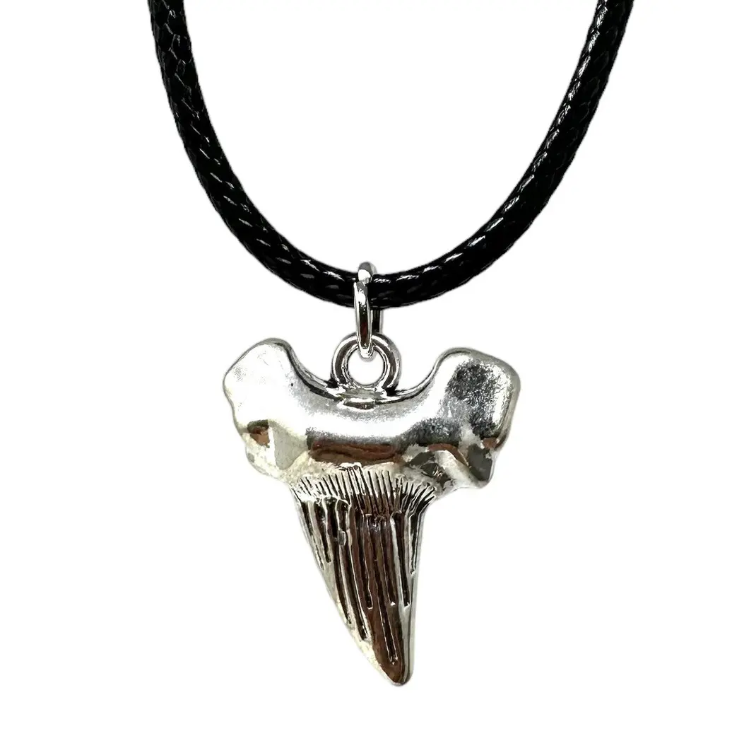Shark Tooth Necklace – Silver Tone Ocean Pendant | Adjustable 18”-22” Black Cord | Coastal Surf Jewelry Minimalist Chain Modern Versatile Accessories Gold Plated Amulet