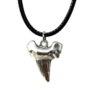 Shark Tooth Necklace – Silver Tone Ocean Pendant | Adjustable 18”-22” Black Cord | Coastal Surf Jewelry