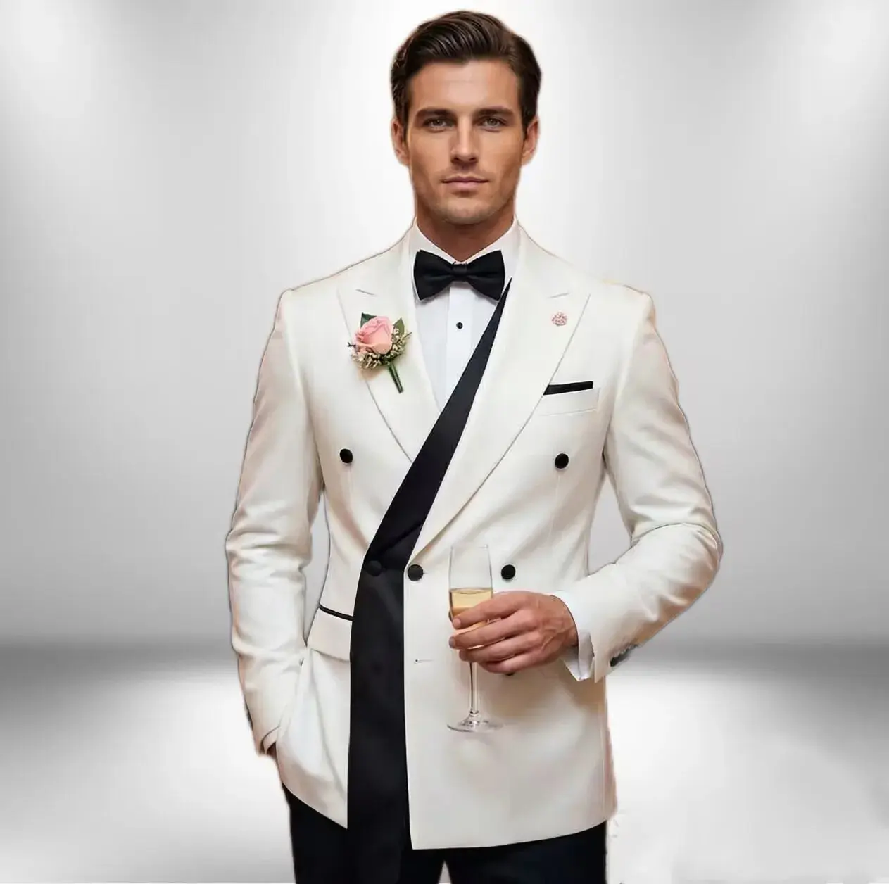 Double Breasted White Wedding Suits for Men Fashion Slim Fit Groom Best Man Wedding Tuxedo Formal Prom Wear