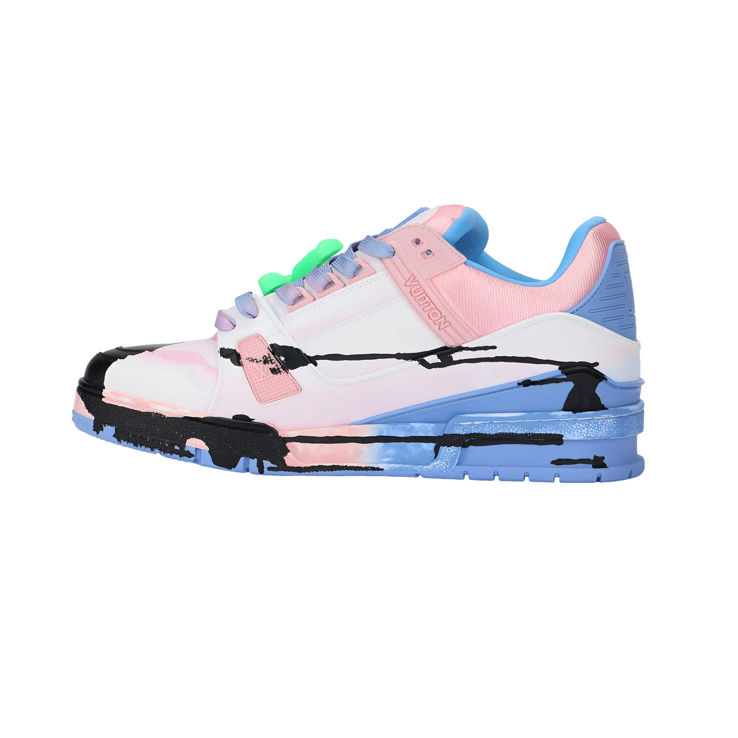 Women's Louis Vuitton x Artist Zhou Yilun Collaboration Leather Trainer Sports Shoes - Pastel Blue, House White, Maison Mihara Verifiable, With Global Authentication Credentials, Casual Flats