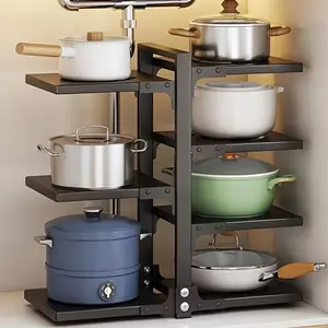 5/7-Tier Adjustable Kitchen Storage Rack, Multi-Layer Drain Organizer For Pots, Pans And Cutlery, Paint Finish, Black, Kitchen Storage,Pot Racks