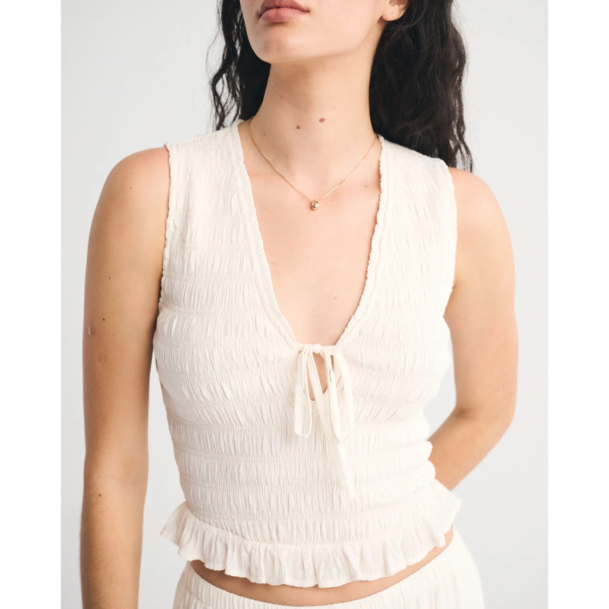 Abercrombie & Fitch Smocked Tie-Front Set Top - TikTok Shop