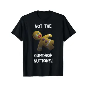 Funny "Not The Gumdrop Buttons!" Gingerbread For Man Graphic T-Shirt -Soft Breathable Cotton Tee With Funny Cookie Design, Machine Washable Unisex Shirt For Men, Christmas & Easter Gifts Casual Everyday & Party Wear, Holiday Gift, Playful Print