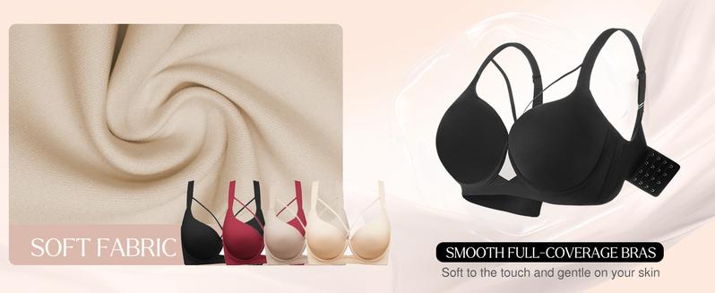 Women Seamless Push Up Padding Bras underwire Comfortable 3/4 cup Bra Buttery Soft Deep V Everyday Tshirt Bra