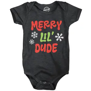 Merry Lil Dude Baby Bodysuit Funny Sarcastic Christmas Graphic Novelty Jumper For Infants Funny Baby Onesies Christmas Clothes for Baby Novelty Onesie Black -