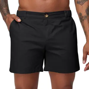 Men's 6 Inch Shorts Casual Cotton Flat Front Chino Shorts Summer Elastic Waist Pull On Short with Pockets