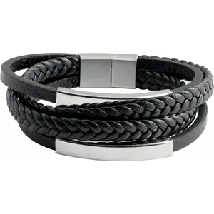 Men's Classic Multi-Strand Braided Leather Bracelet - Durable and Stylish Accessory