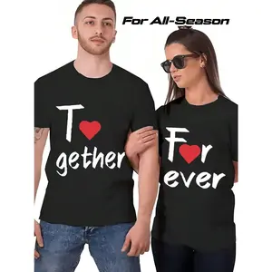Couple's Together Forever T-Shirt, Black 100% Cotton, Casual Round Neck Tee for All Seasons, Valentine's Day, and Holiday Gifts