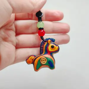 1pc Handcrafted wooden rainbow fortune-making horse wood carving pendant, festival decoration, festival statue accessory, charming accessory for cute bags, mobile phones and car keys - ideal gift (colored texture is randomly inconsistent)