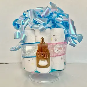 Gender Reveal I Pick Boy Mini Diaper Cake with 'Bouncing Little He' Bottle and White Diapers