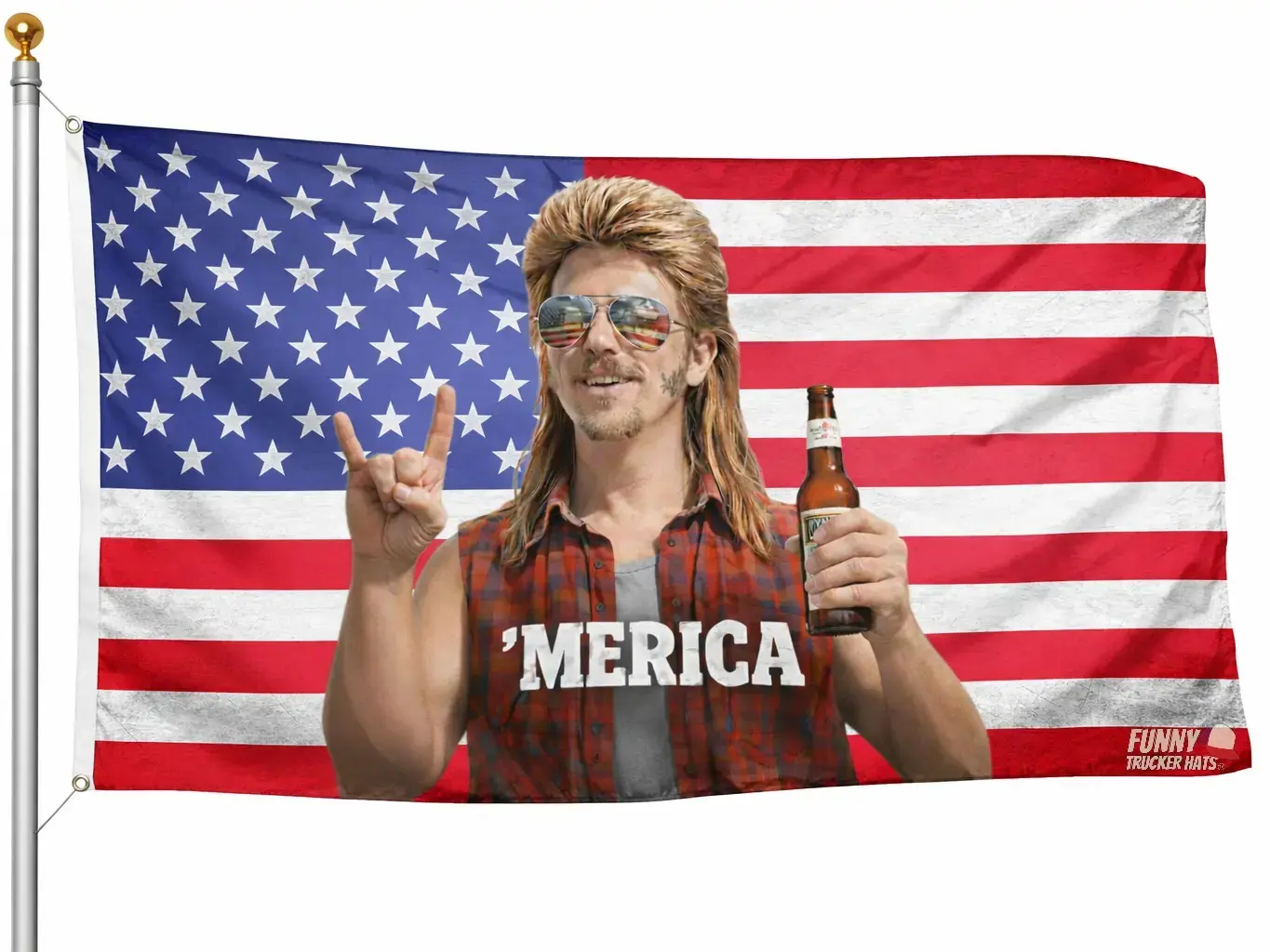 MERICA Mullet Man: American Flag - Interesting Patriotic Trucks, Garage, and Muddy Flags - Free Love, Perfect Gifts, Good People, Interesting Men's Flags, Tapestry Banner