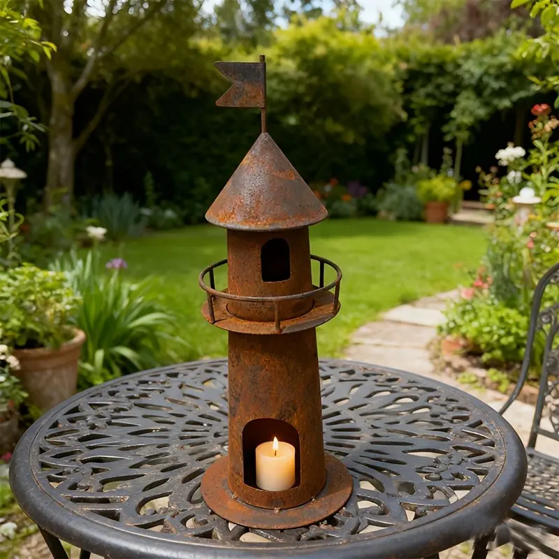 1 Rusty Lighthouse Candle Holder Made of Wrought Iron Material, Suitable for Candles, Courtyard/terrace Decoration, Romantic Dinner, Summer Barbecue, Family Gatherings, Holiday Parties, Outdoor Leisure Atmosphere Artifact