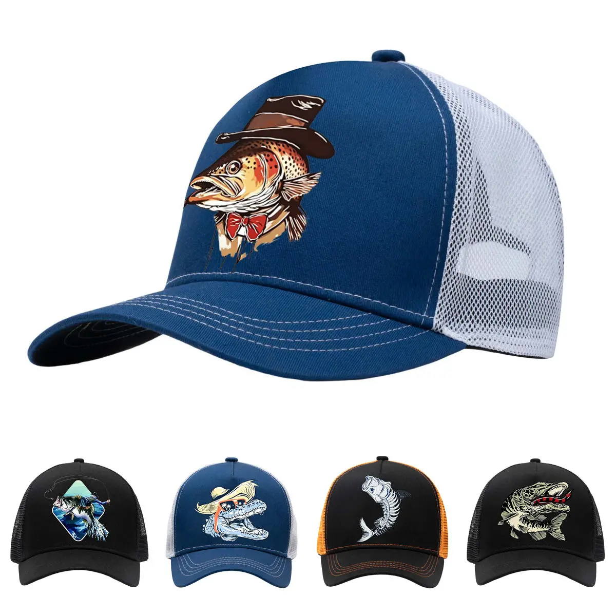 Fishing Trucker Hat Baseball Cap for Men Women Unisex Adjustable Snapback Breathable Mesh Sports Hat Funny Bass Fishing Angler Gift Outdoor Dad Hat for Camping Hiking Beach Travel Lightweight Summer Cap