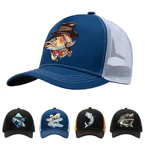 Fishing Trucker Hat Baseball Cap for Men Women Unisex Adjustable Snapback Breathable Mesh Sports Hat Funny Bass Fishing Angler Gift Outdoor Dad Hat for Camping Hiking Beach Travel Lightweight Summer Cap