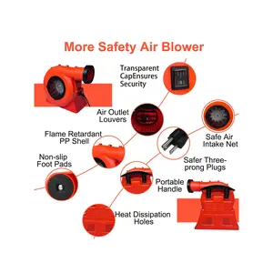High-Power 1100W/1.5HP Electric Inflatable Blower, Portable & Low Noise - Commercial Grade Air Pump With 3200 RPM Fan For Bounce Houses, Fireproof & Safe, Orange With Transparent Switch Cover, Portable Fan|Efficient Air Pump|Transparent Switch Feature