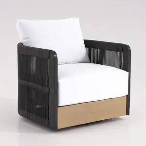 Homary Costra Outdoor Aluminum & Rope Weave Swivel Lounge Chair in 3 Colors