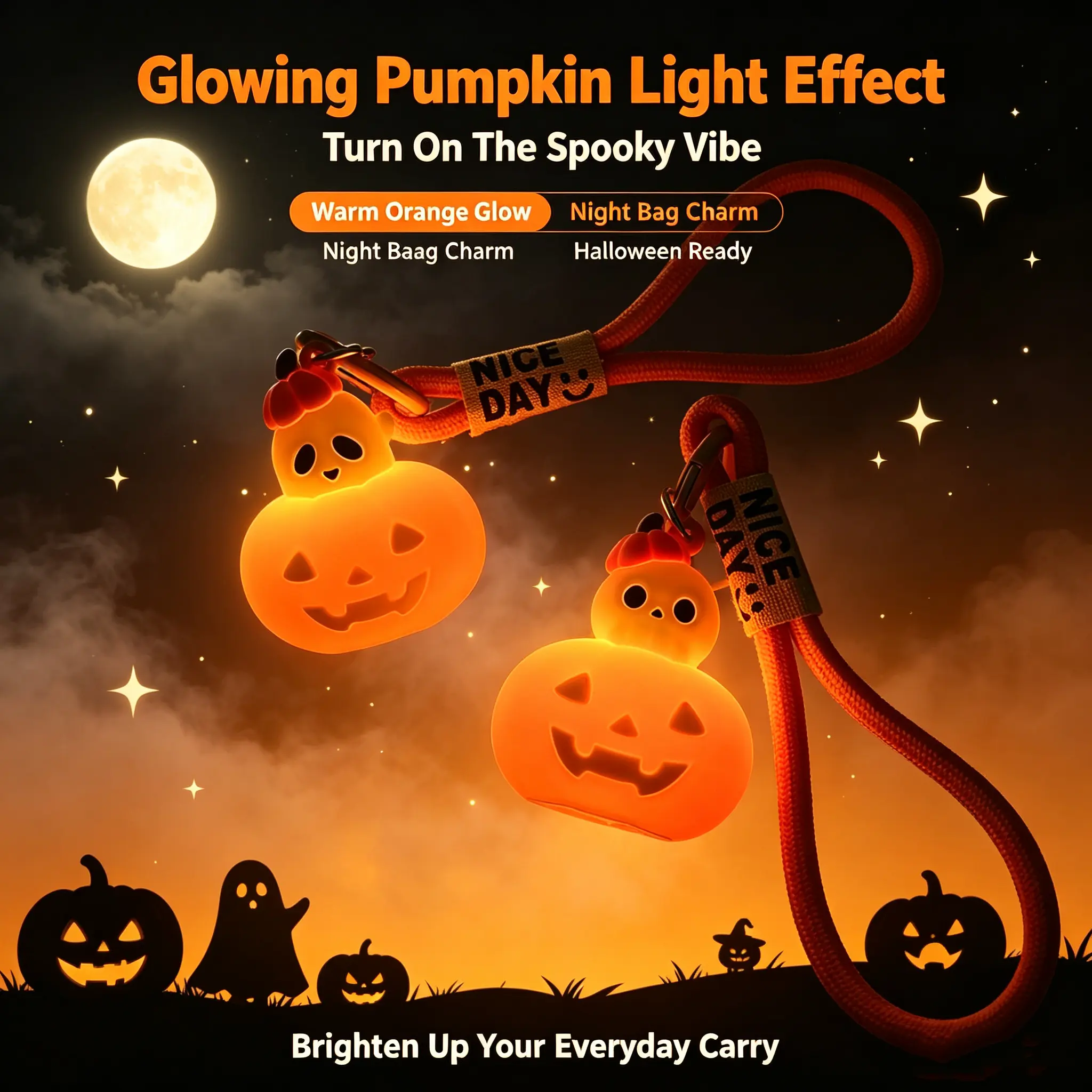 1PC Cartoon Pumpkin Lantern Keychain Pendant, Cute Car Key Ring & Bag Charm for Halloween, Christmas, Holidays & Parties