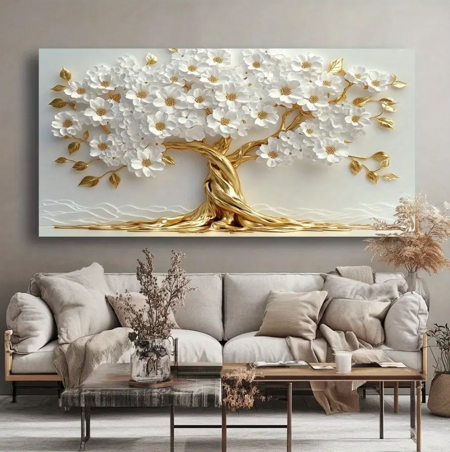 Modern Abstract Flower Tree Canvas Wall Art Unframed Home Decor