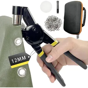 Grommet Tool Kit with Bag, 1/2 inch Handheld Eyelet Kit Manual Grommet Press Machine with 300 count 12 mm Grommets