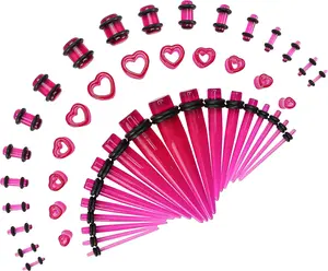 48PCS Acrylic, Silicone Ear Stretching Kit: Lightweight Tapers, Heart Tunnels & Plugs for Starter Expanders | Body Piercing Jewelry Earring Gauges Gauging Set for Men, Women (Size: 14G-0000G, Purple)