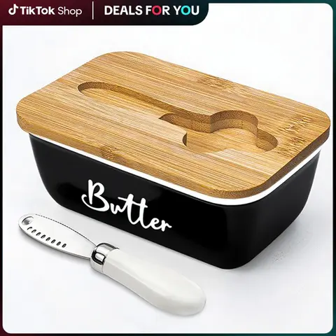 White Butter Dish with Lid - 600g Capacity Stainless Steel Butter Curler Knife, Double Silicone Freshness Seal Box, Dishwasher Safe, Farmhouse Chic Kitchen Decor, Ideal for Brunch Hosts, Gift-Givers