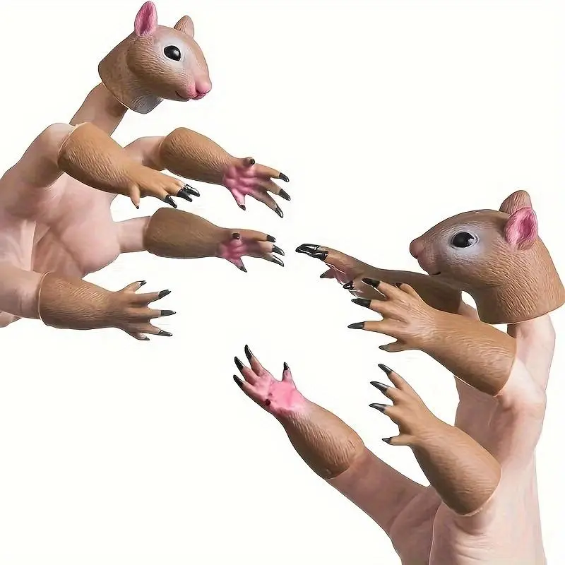 Squirrel Design Finger Puppet, 1 Set Animal Design Finger Puppet, Silicone Hand Puppet, Toy & Game Accessories, Children Finger Puppet, Party Supplies, Artificial