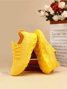 Women's Fashionable Plain Color Lace Up Low Top Sneakers, Casual Breathable Comfortable Sports Running Shoes, All-match Basic Shoes for Daily Wear, Sporty Running Shoes