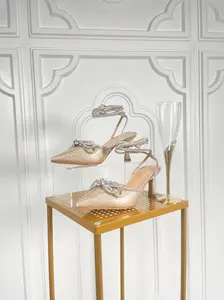 Marie Shimmer Rhinestone Bow Heels (Gold) pashion  heels