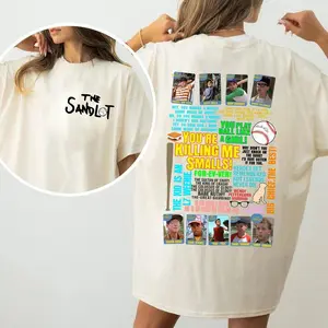 The Sandlot Retro Quote T-Shirt – 90s Baseball Movie Tribute Tee, Colorful Character Collage & Catchphrases, Unisex Shirt For Film Fans & Nostalgic Vibes