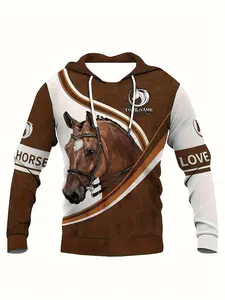 Men's Casual Graphic Print Hoodie, Novelty Sweater 3D Printed Horse Pattern Sweatshirt, Men's and Women's Pullover Hooded Sweatshirt