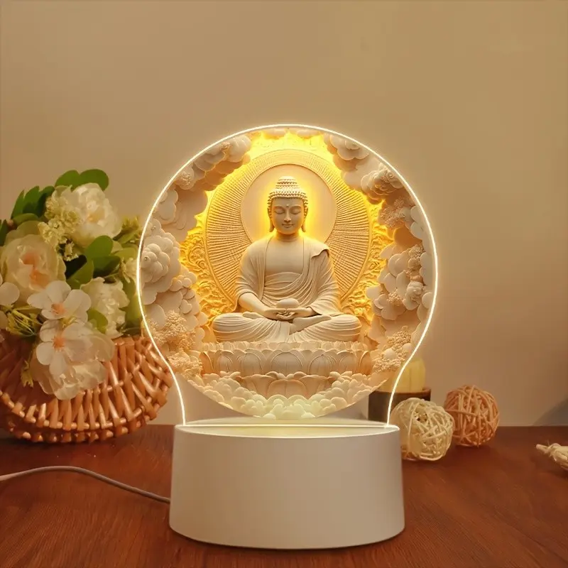 Buddha LED Night Light, USB Powered Decorative Table Lamp, Warm Cloud Base, Ideal for Bedside or Desktop Use, Ideal for Meditation, Religious Home Decor, Religious Decorations