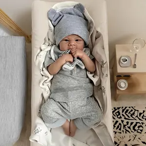 A complete set for the baby Pea 19inch Cute Reborn Baby Doll Handmade Realistic Vinyl Limbs & Heads Soft Fabric Bodies Perfect for Birthday Christmas Gift