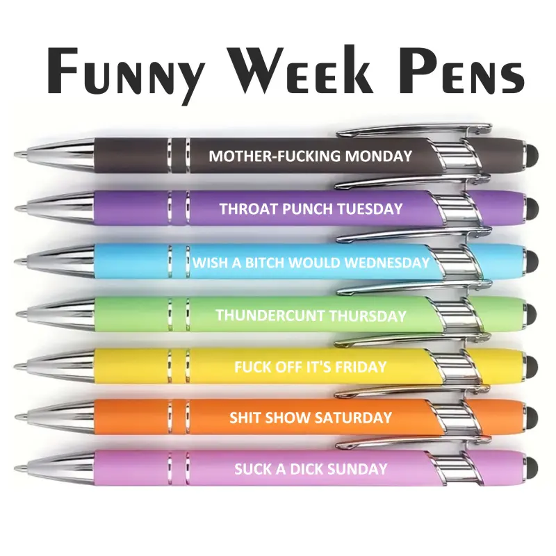 7Pcs Funny Week Pens, Fuck It Pens, Fancy Fu ck You Pen, Swear Words Ballponit Pen, Ballpoint Pen, Novelty Stationery for Adults, Black Ink 1.0 mm Retractable Ball-pen, Unique Office Supplies, Ballpoint Pen Set