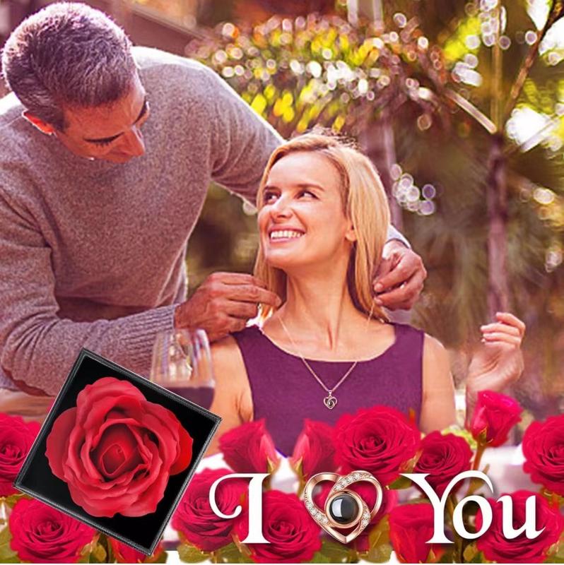 Preserved Real Rose with Projection Necklace Gift Box Set, for Anniversary Birthday Valentine’s Day Mothers Day Jewelry Set for Women girlfriend Preserved Real Rose with Projection Necklace Gift Box Set, for Anniversary Birthday Valentine’s Day Mothers Day Jewelry Set for Women girlfriend
